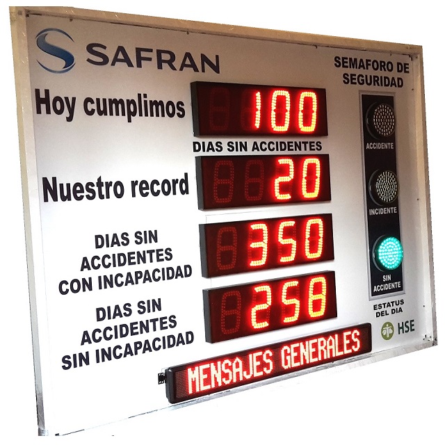 Contadores de Días Sin Accidentes, Record Histórico, Semáforo y Listón de Mensajes